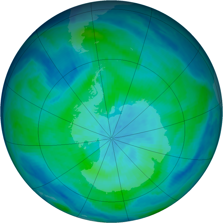Antarctic ozone map for 09 March 1998